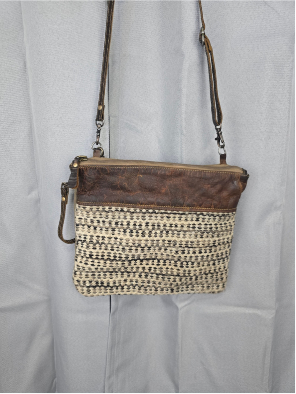 Myra Bag Leather Canvas Crossbody Purse Woven Boho Western